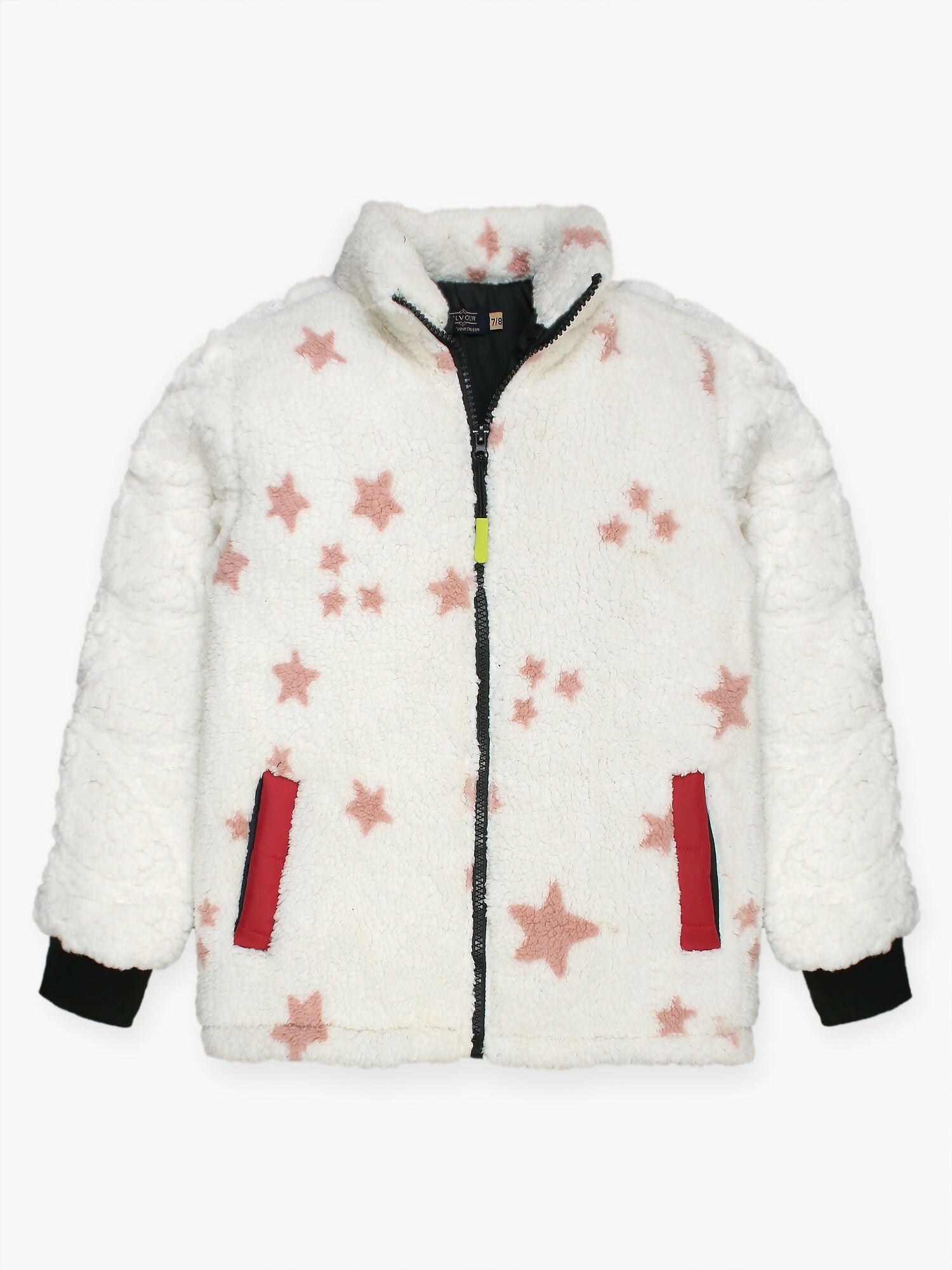 White and Red Velvour Printed Puffer Jacket-VJ44-C