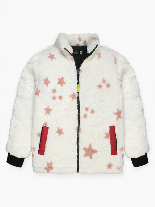 White and Red Velvour Printed Puffer Jacket-VJ44-C