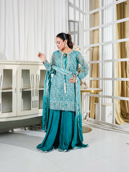 Farooq Hameed Studio Pariza Lux Festive'25 Organza Embroidered Stitched 3-Piece Suit-Jeseria