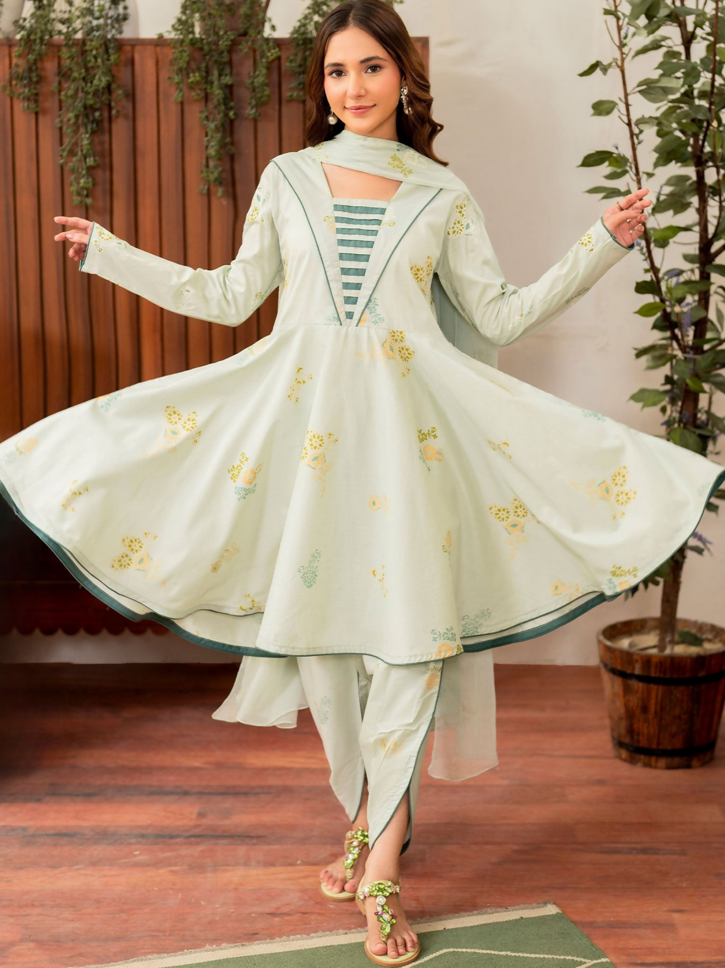 Panache Apparel Lawn Printed Stitched 3-Piece Suit-Denali