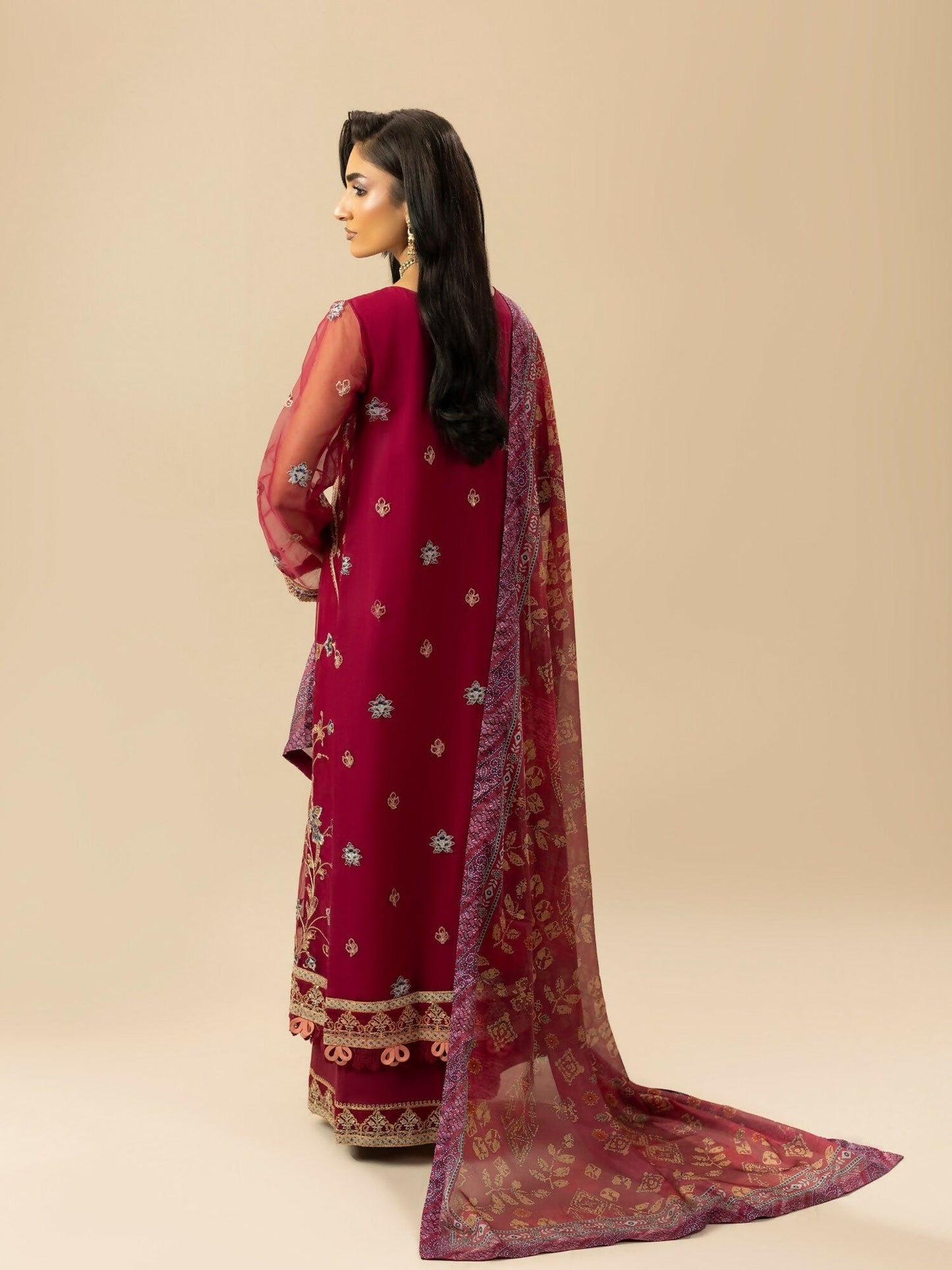 Shurooq Garden Of Dreams Organza Embroidered Stitched 3-Piece Suit-Poppy