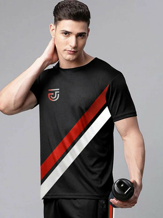 Black, Jupiter Printed Front Line Style Moisture Wicking Dry Fit Tee-Shirt-13947
