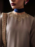 Hussain Rehar Luxury Pret Eid'24 Raw Silk Embellished Stitched 3-Piece Suit-Mist