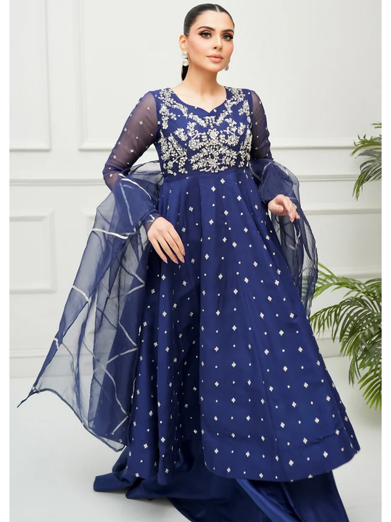 Allure By IH Lehr Chiffon Embroidered Lehenga-Sundae