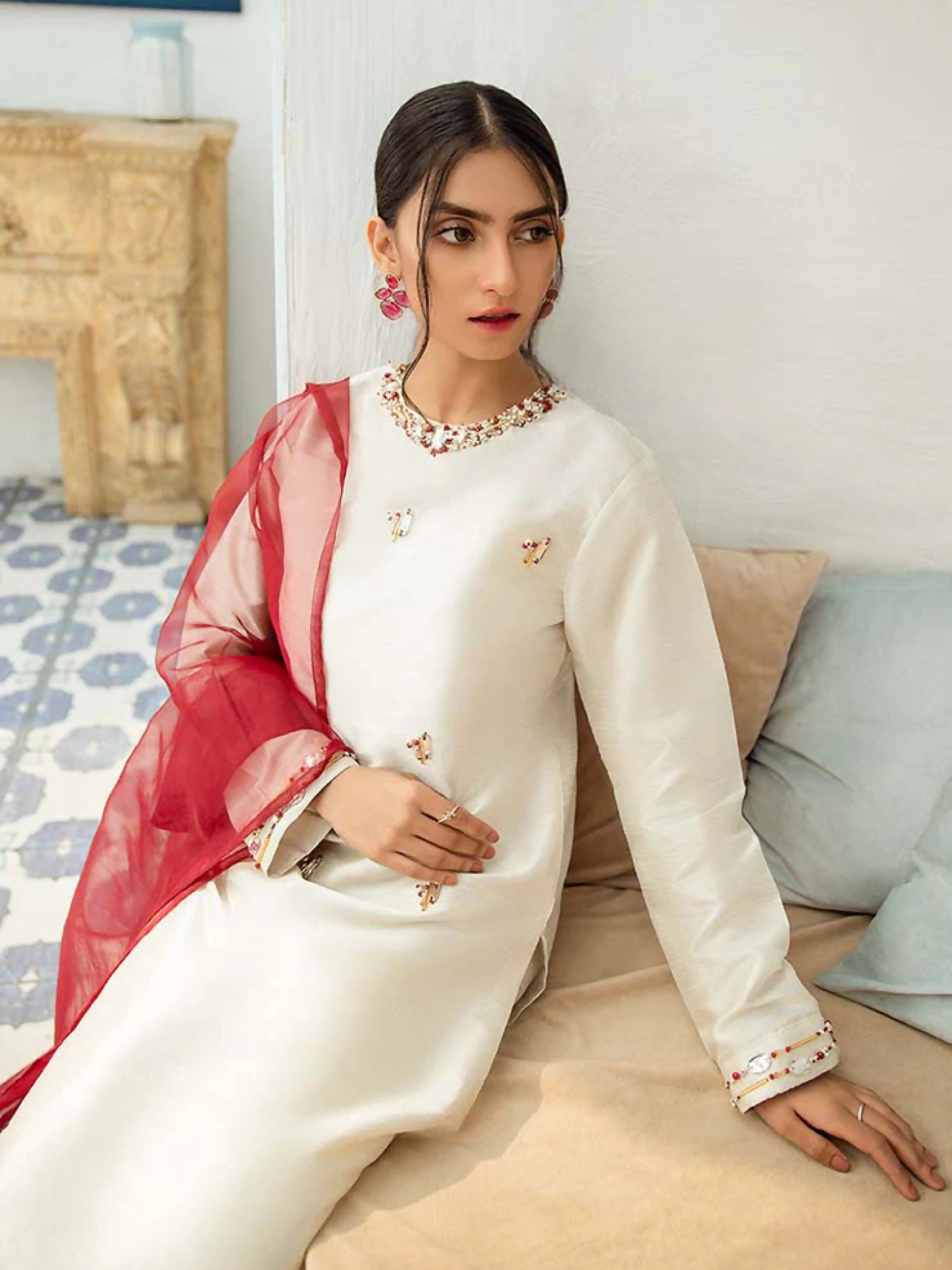 Allure By IH Raw Silk Embellished Stitched 3-Piece Suit-Regal