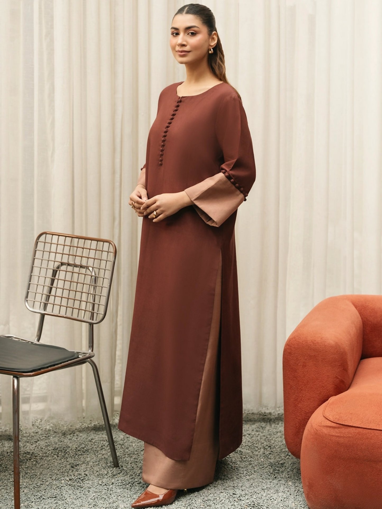 Mannat Clothing Suave Edit Raw Silk Co-Ord Set-Espresso