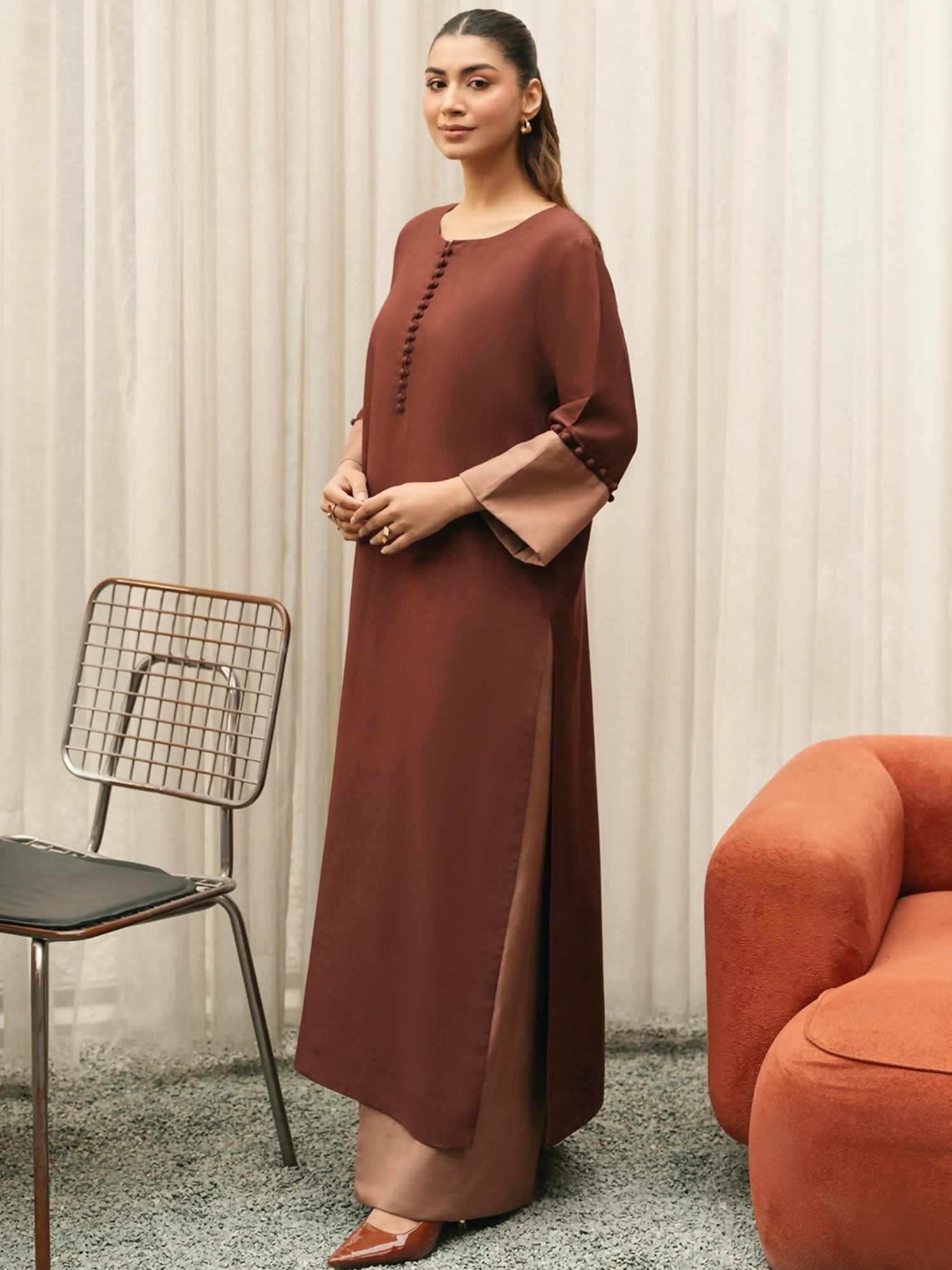 Mannat Clothing Suave Edit Raw Silk Co-Ord Set-Espresso