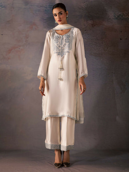 Allure By IH Be-My-Guest Thai Silk Embroidered Stitched 3-Piece Suit-Silence