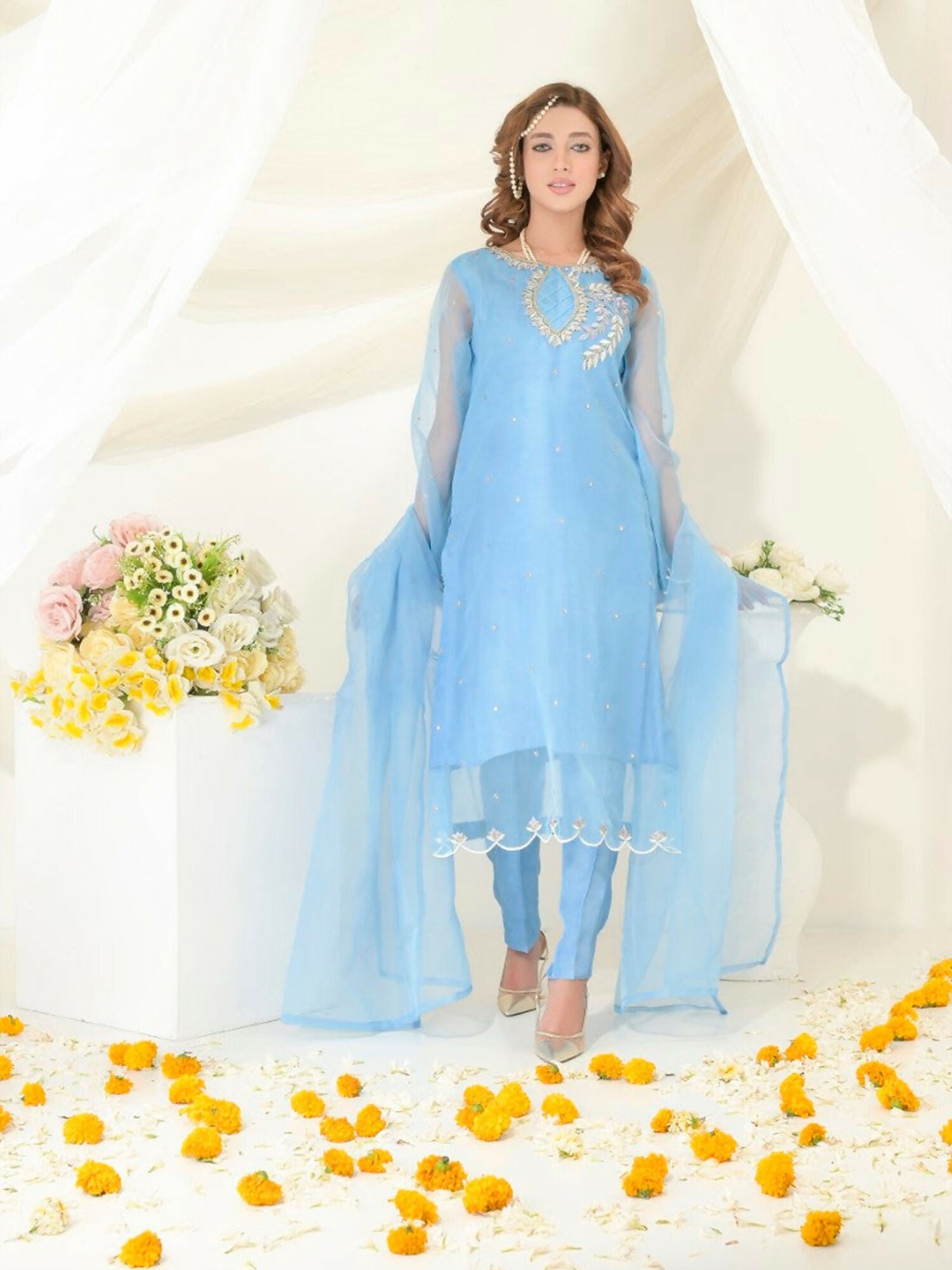 Ruby's Couture Gul-Bahar Organza Embroidered Stitched 3-Piece Suit-Noor Mahal
