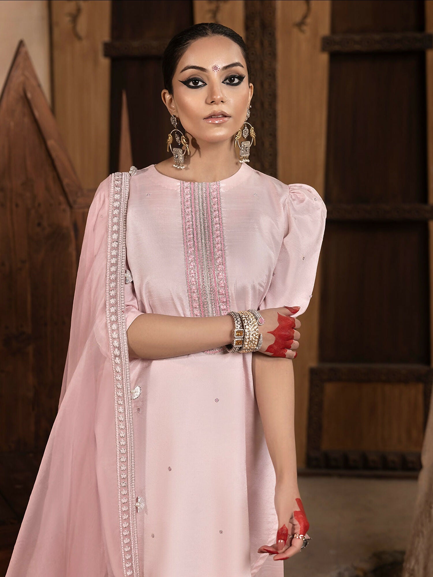 Hemstitch Raw Silk Embroidered Stitched 3-Piece Suit-Aleeha