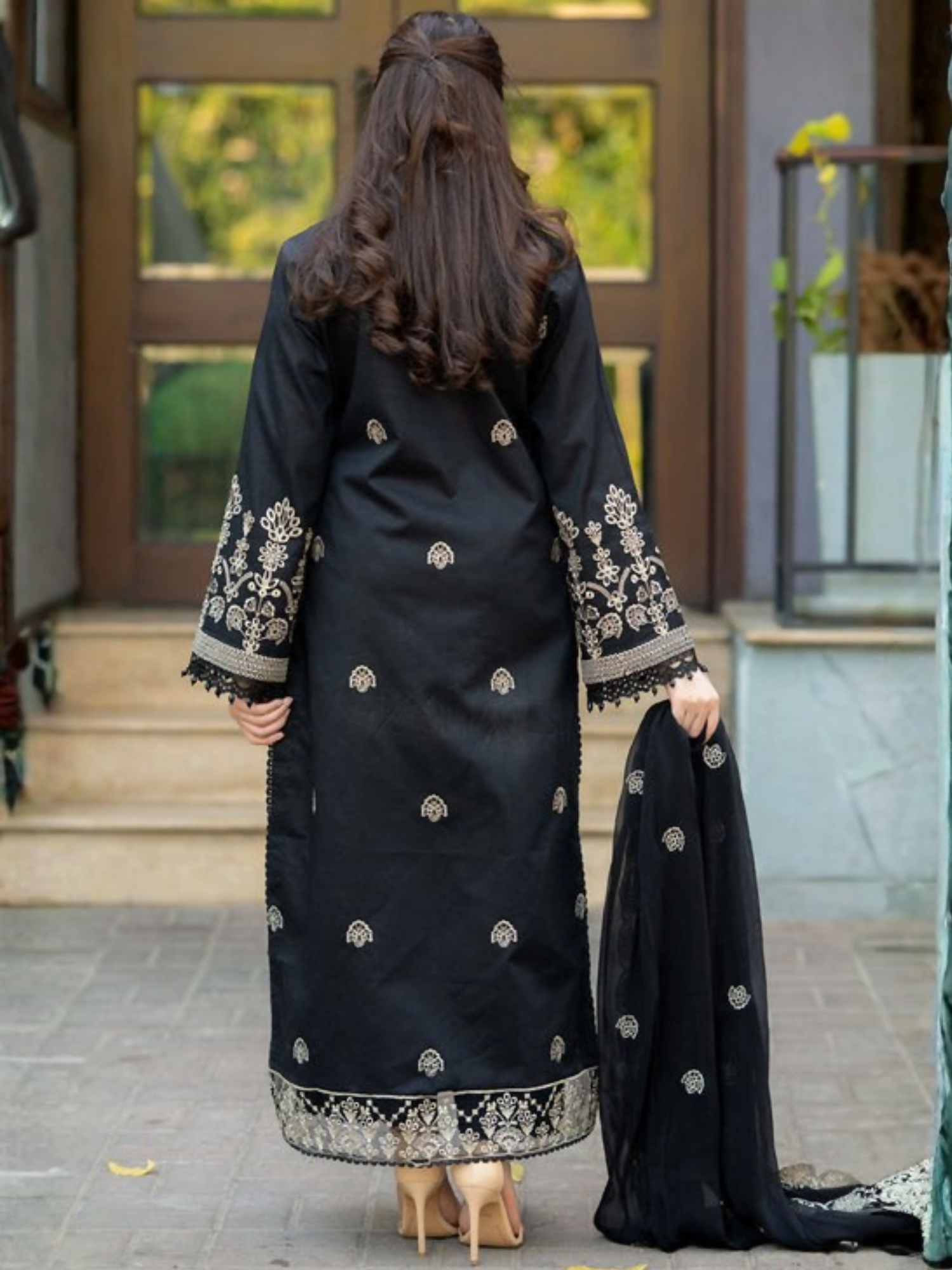 Tawakal Closet Cotton Embroidered Stitched 3-Piece Suit-Black