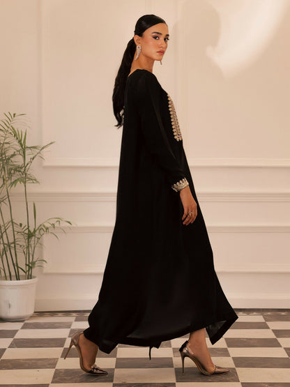 Allure By IH Be-My-Guest Thai Silk Embroidered kaftan Set-Espresso