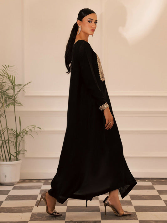 Allure By IH Be-My-Guest Thai Silk Embroidered kaftan Set-Espresso