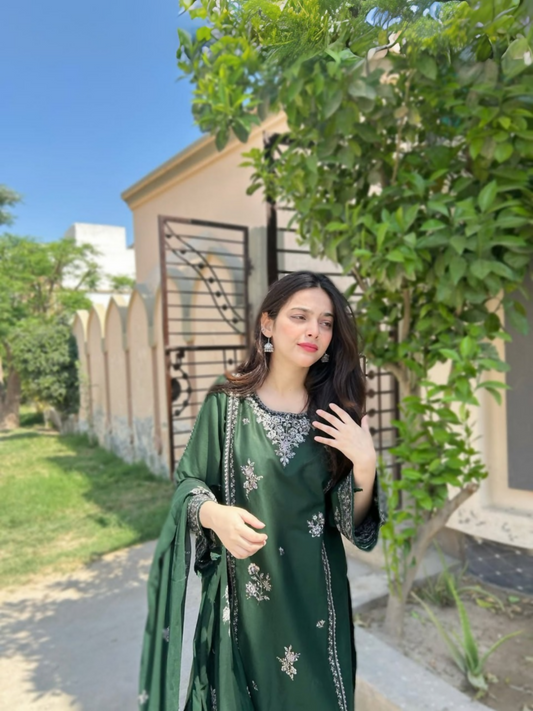 Tehzeeb Libas Linen Embroidered Stitched 3-Piece Suit-GRACE