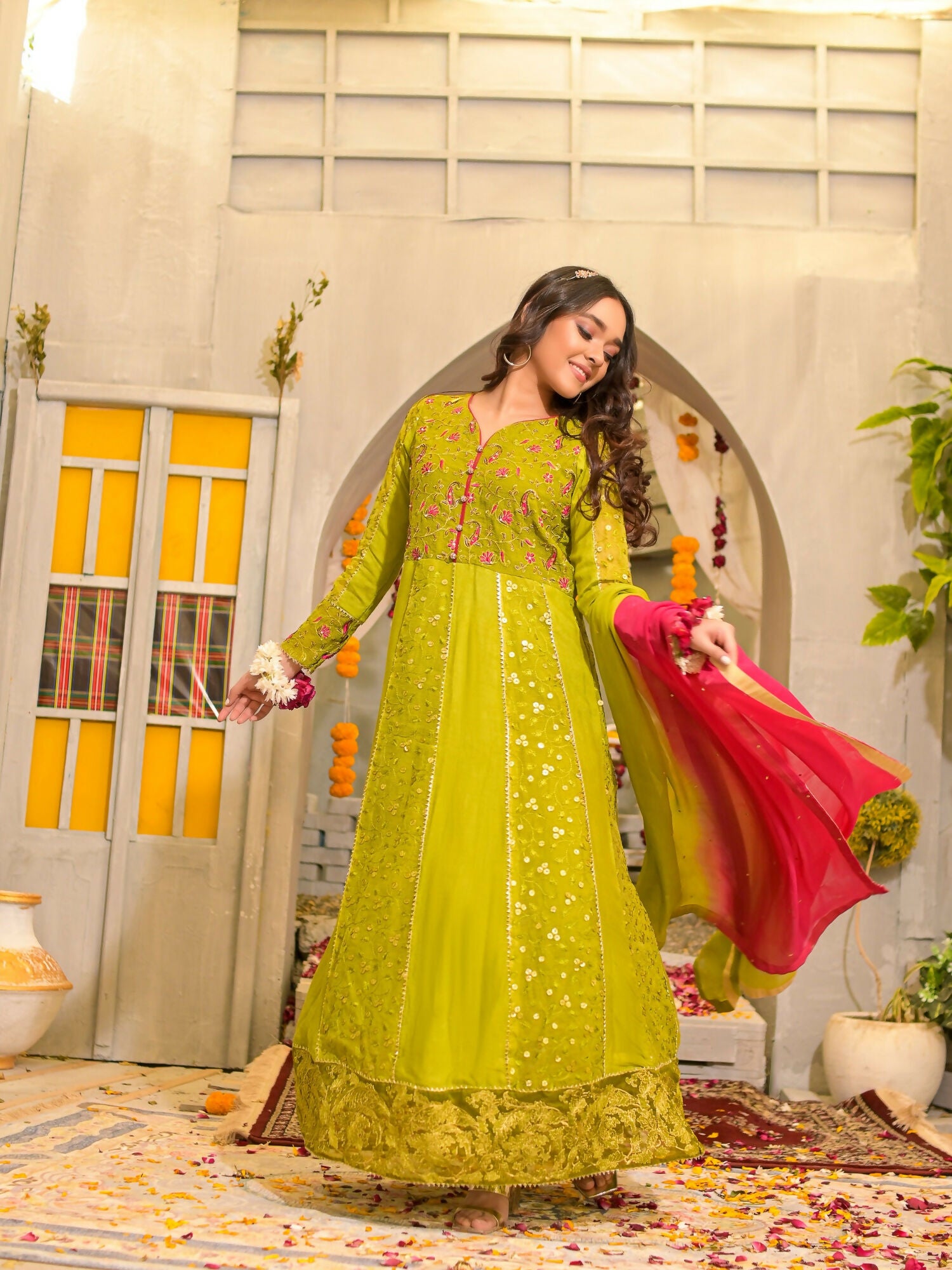 Ruby's Couture Poshak Khadi Net Embellished Stitched 2-Piece Suit-Hoorain