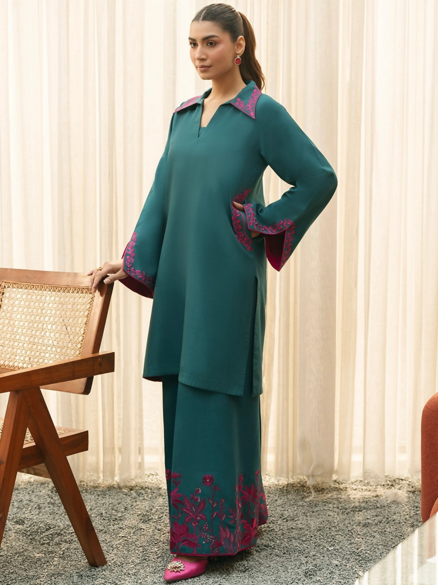 Mannat Clothing Suave Edit Raw Silk Embroidered Co-Ord Set-Flora