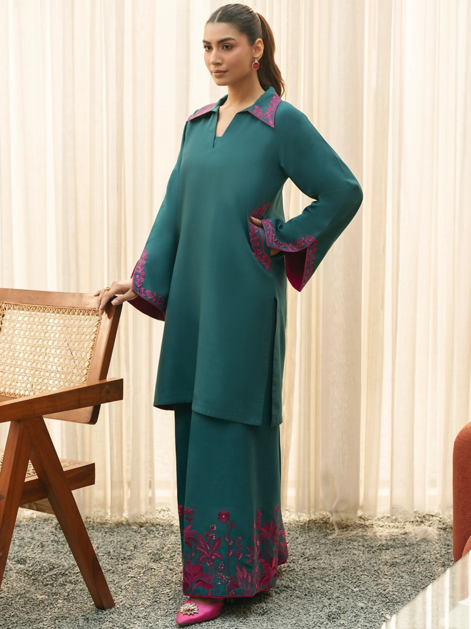 Mannat Clothing Suave Edit Raw Silk Embroidered Co-Ord Set-Flora