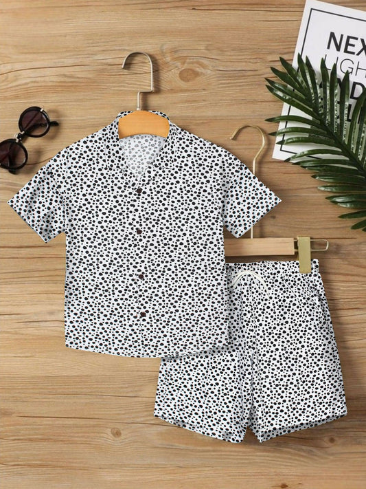 Black and White Velvour Boys & Girls Printed Co-ord Set-VC13