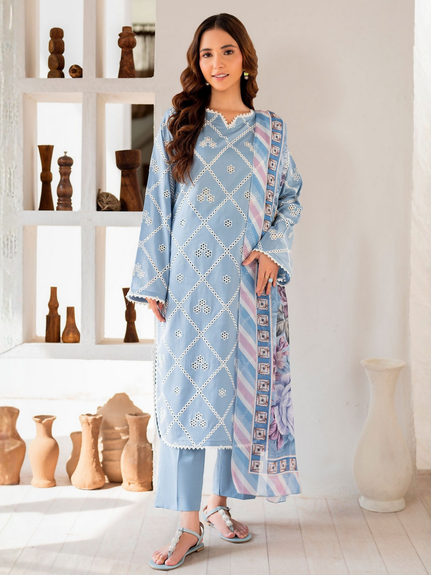 Panache Apparel Lawn Embroidered Stitched 3-Piece Suit-Vivid