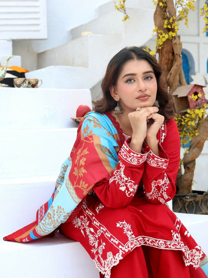 RB Pret & Couture Linen Embroidered Stitched 3-Piece Suit-01