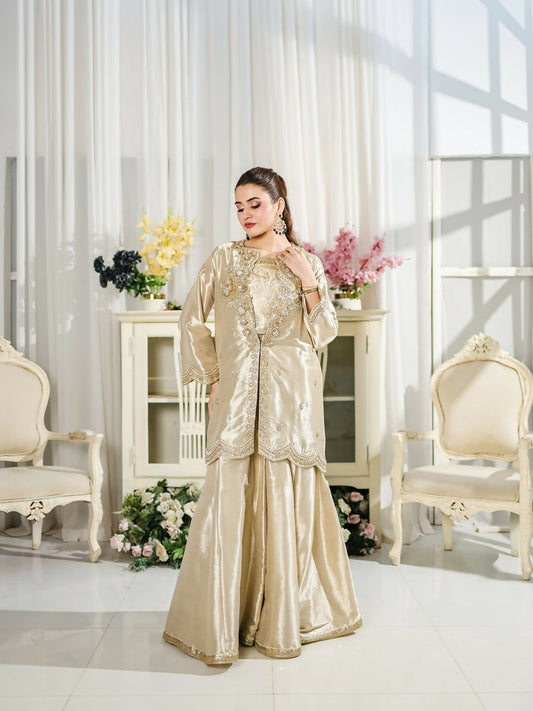 Farooq Hameed Studio Wedding Festive'25 Pure Laama Silk Embroidered Stitched 3-Piece Suit-Merivah