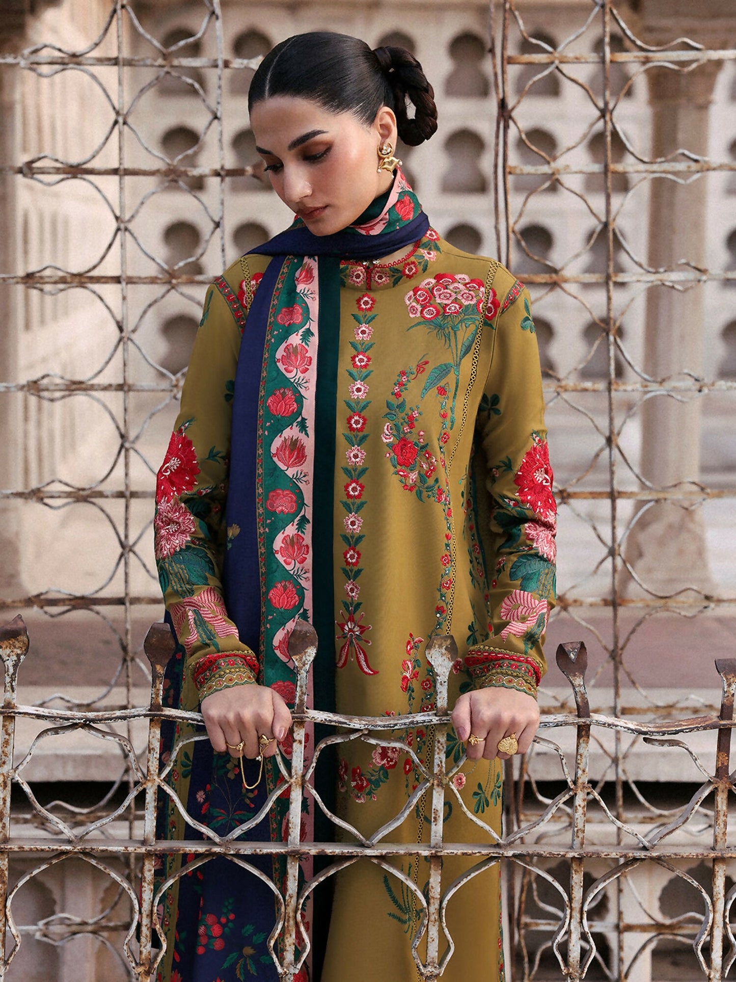 Jugnu By Hussain Rehar Khaddar'25 Embroidered Unstitched 3-Piece Suit-Mitra