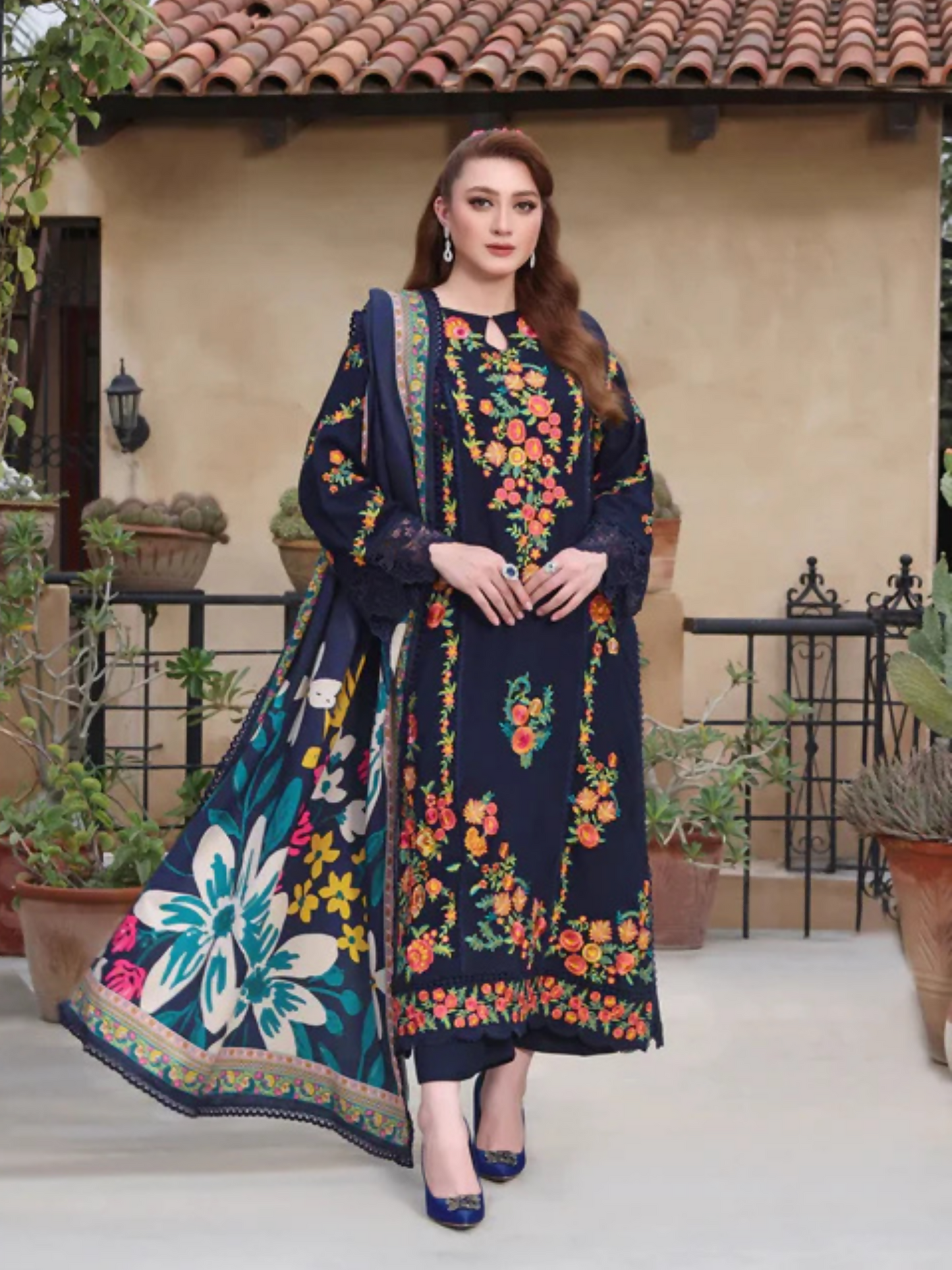 Tawakal Closet Peach Wool Embroidered Stitched 3-Piece Suit-Peach Wool