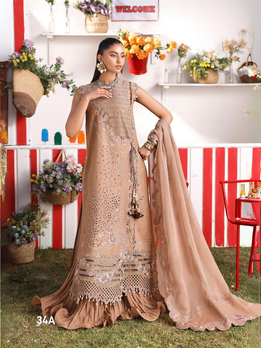 Beige Binilyas Carnival Lawn Embroidered Unstitched 3 Piece Suit-34A
