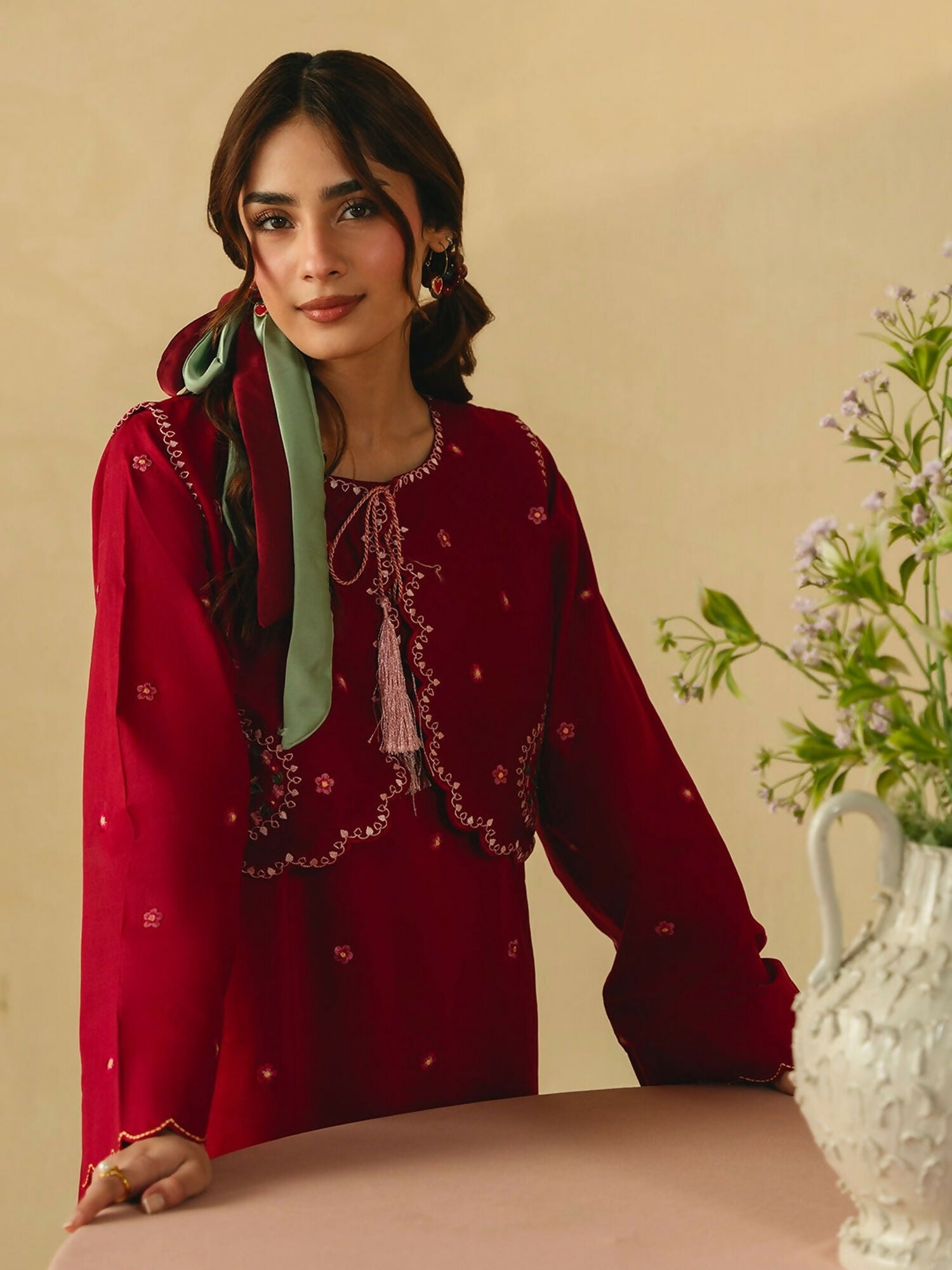 Mannat Clothing Boho Summer'26 Cotton Embroidered Stitched Suit-Deep Rose