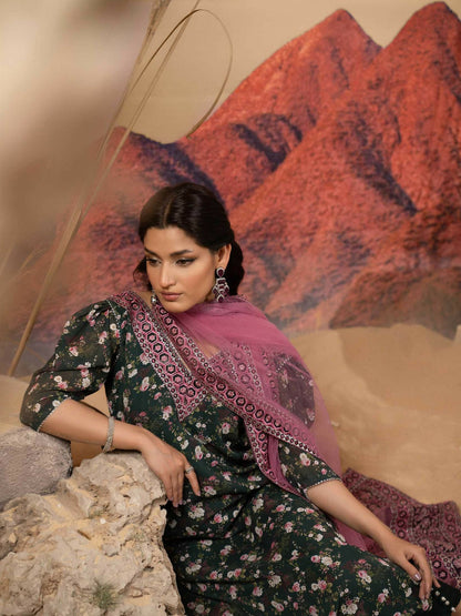 Hemstitch Chiffon Embroidered Stitched 3-Piece Suit-Saiba