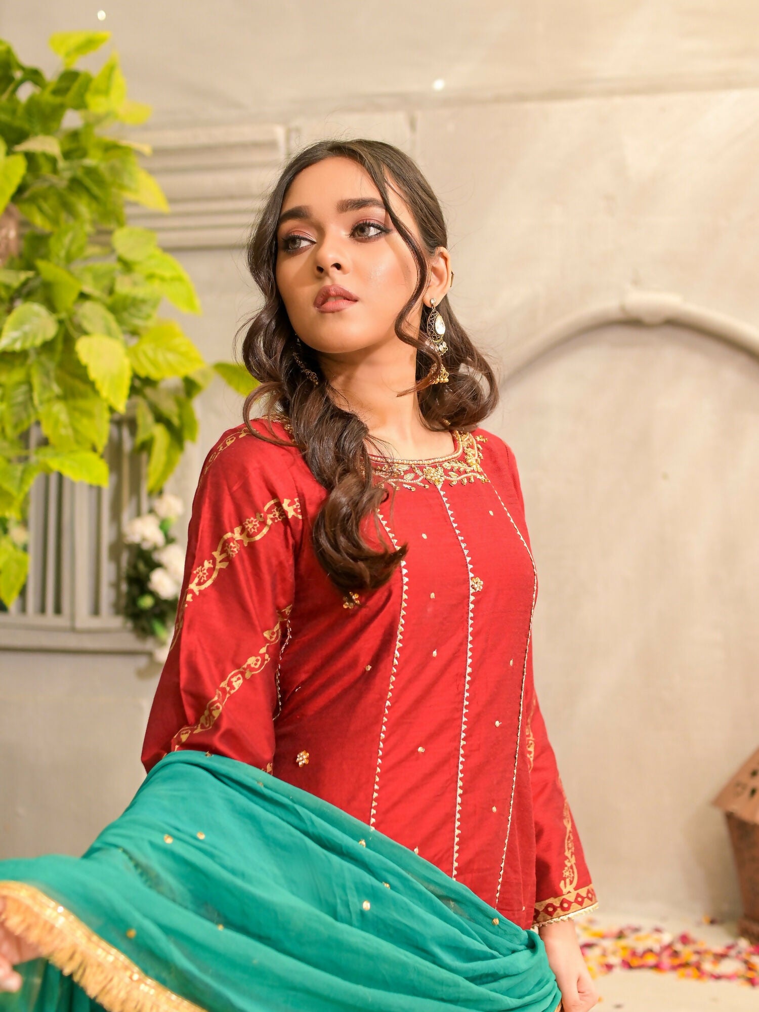 Ruby's Couture Poshak Silk Embellished Stitched 3-Piece Suit-Maharani