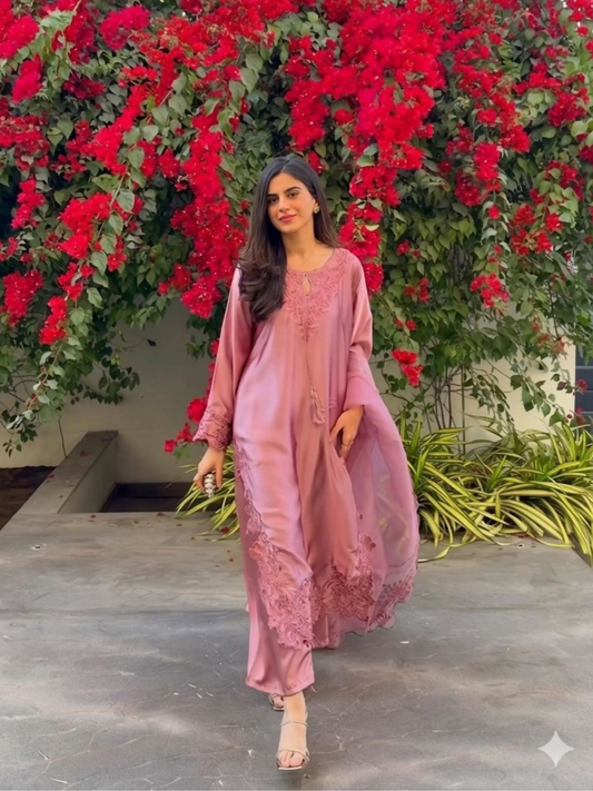 Savarna Silk Embroidered Stitched 3-Piece Suit