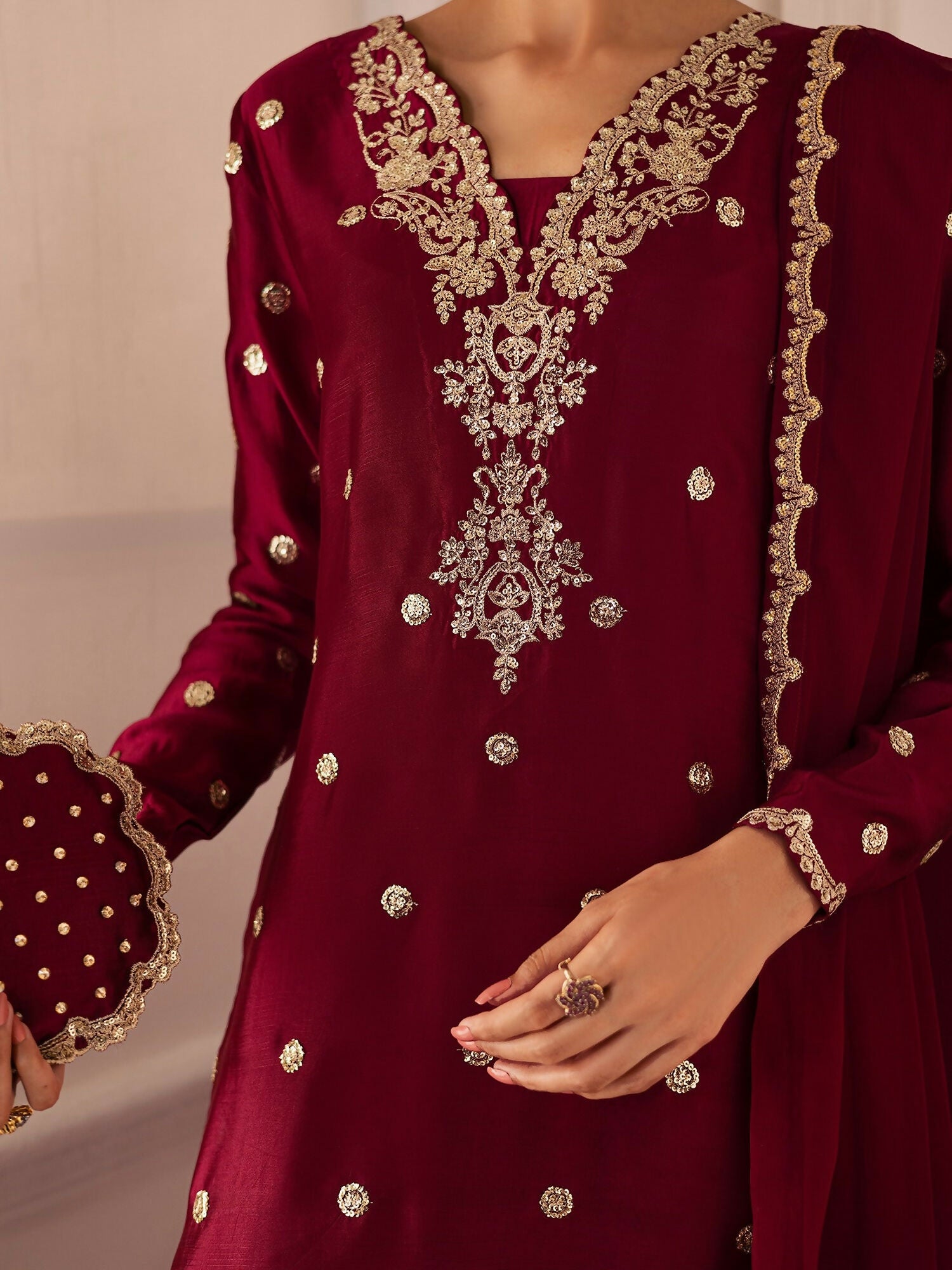 Allure By IH Be-My-Guest Thai Silk Embroidered Stitched 3-Piece Suit-Burberry