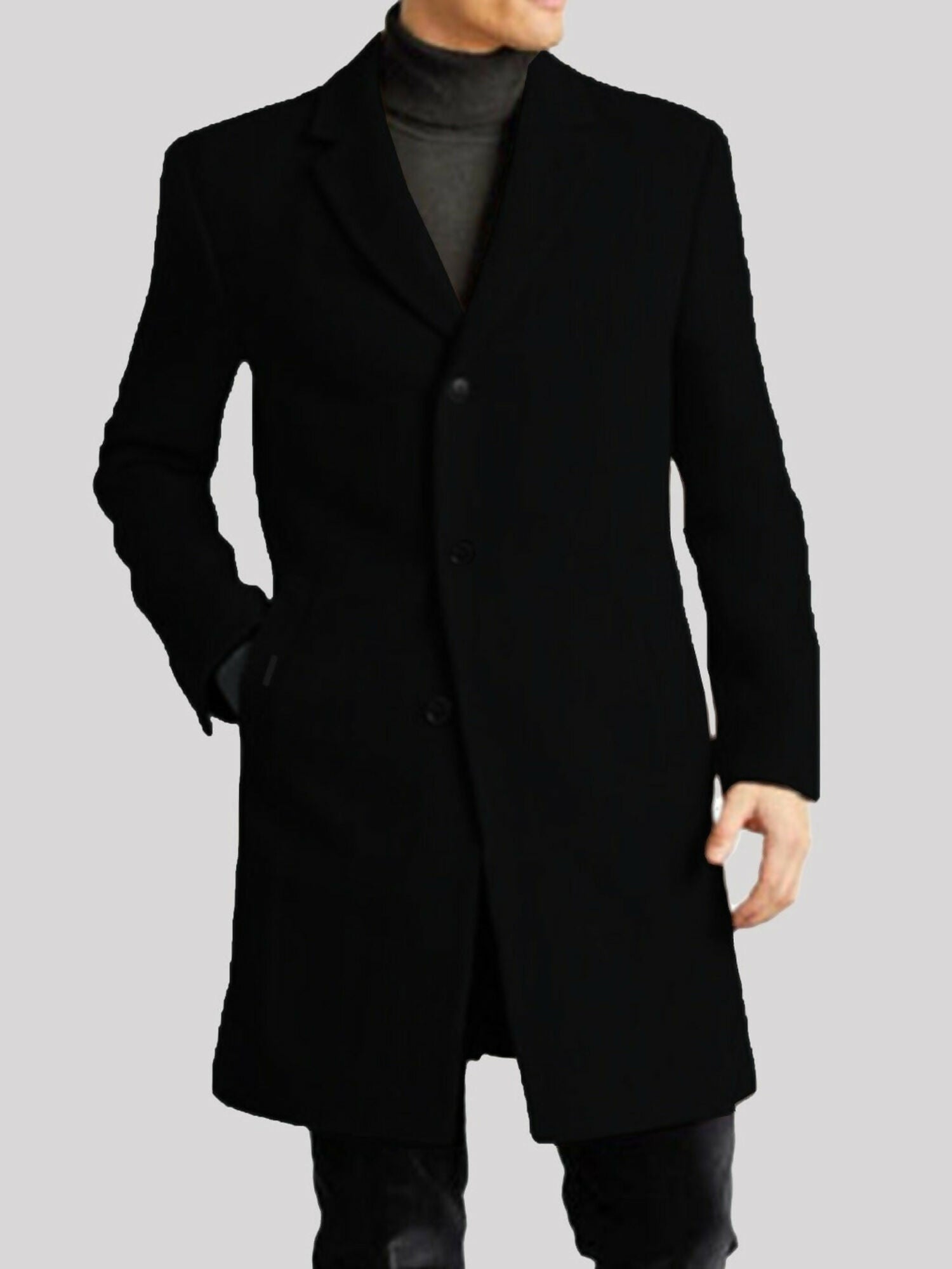 Black Jupiter Imported Executive Woolen Business Winter Coat-14766