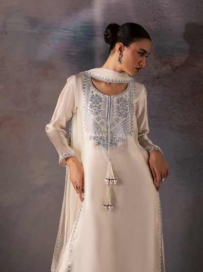 Allure By IH Be-My-Guest Thai Silk Embroidered Stitched 3-Piece Suit-Silence
