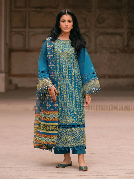 Parishay embroidered lawn front with intricate neckline and borders – unstitched 3-piece suit