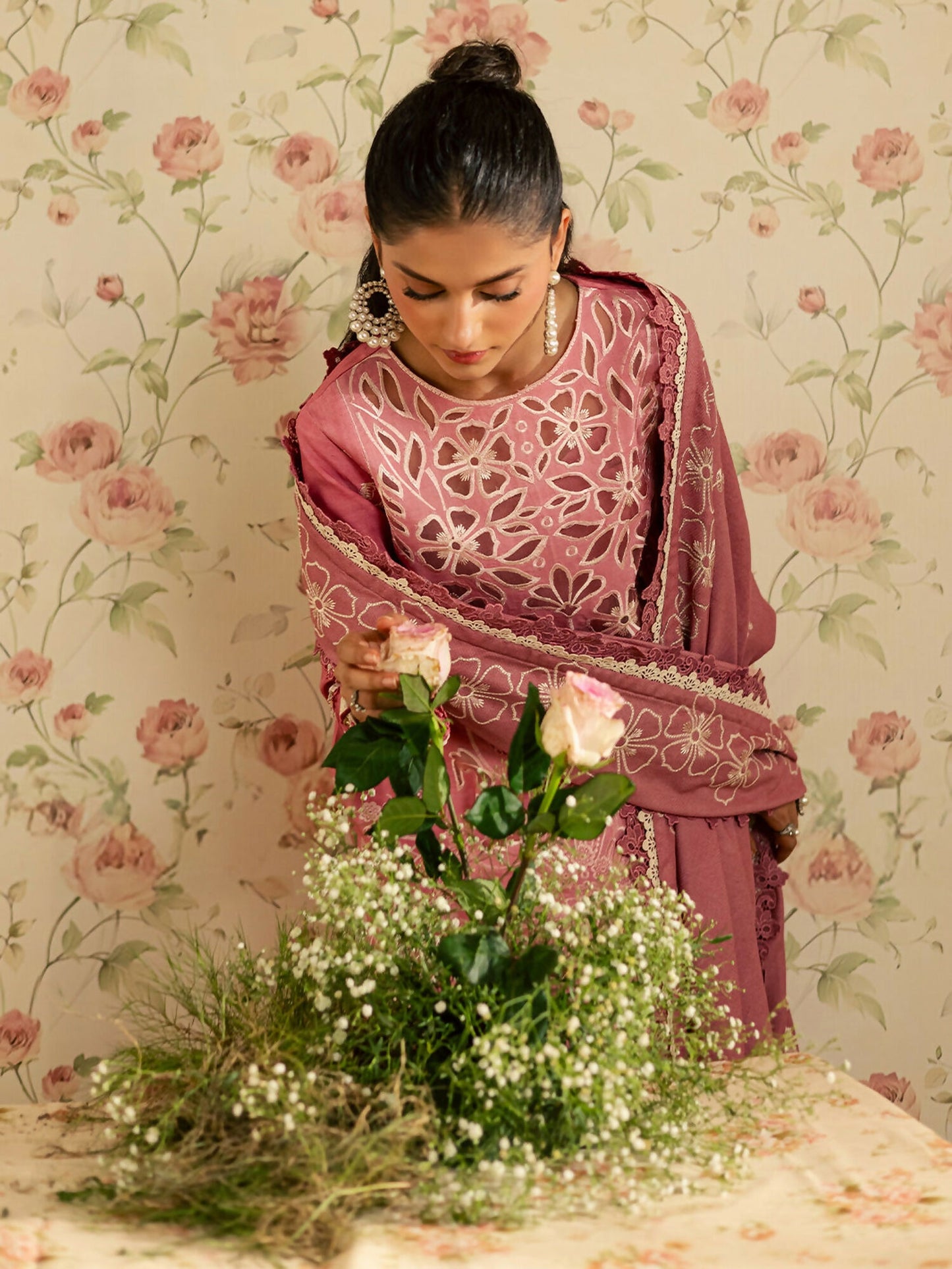 Mahnur Kaia Slub Linen Embroidered Stitched 3-Piece Suit-K- 13