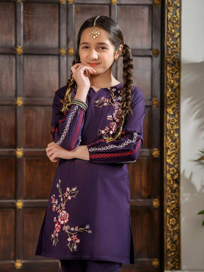Velvour Girls Cotton Embroidered Stitched 2-Piece Suit-VG97-A