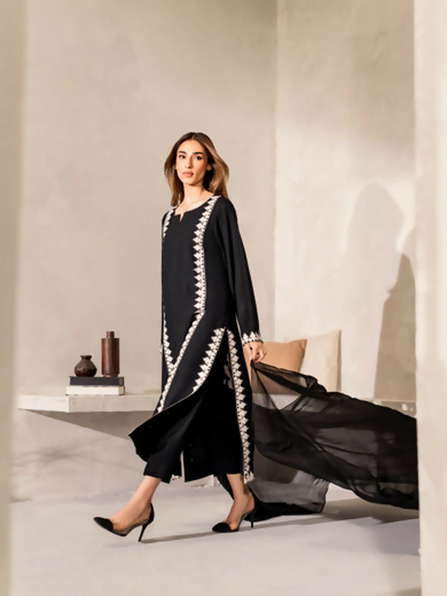 Zeephire Linen Embroidered Stitched 3-Piece Suit-Mira