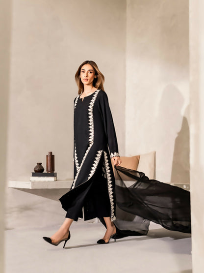 Zeephire Linen Embroidered Stitched 3-Piece Suit-Mira