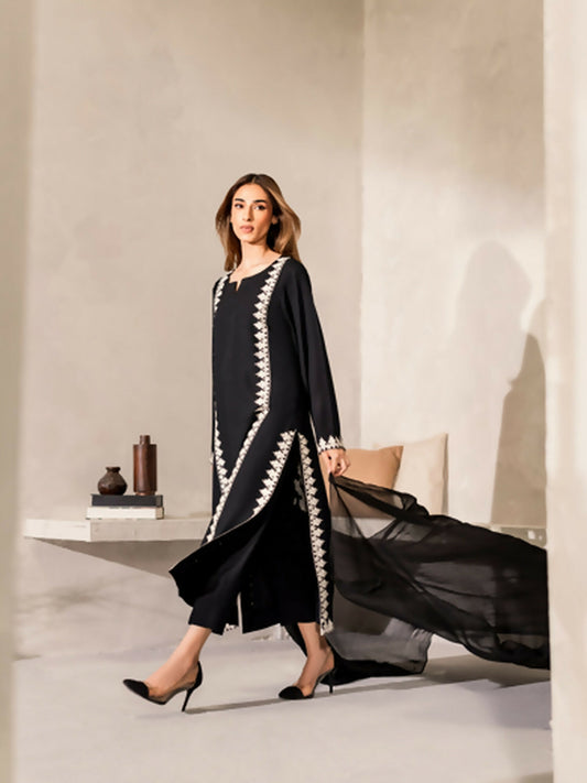 Zeephire Linen Embroidered Stitched 3-Piece Suit-Mira