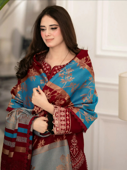 Tawakal Closet Cotton Embroidered Stitched 3-Piece Suit-Haya