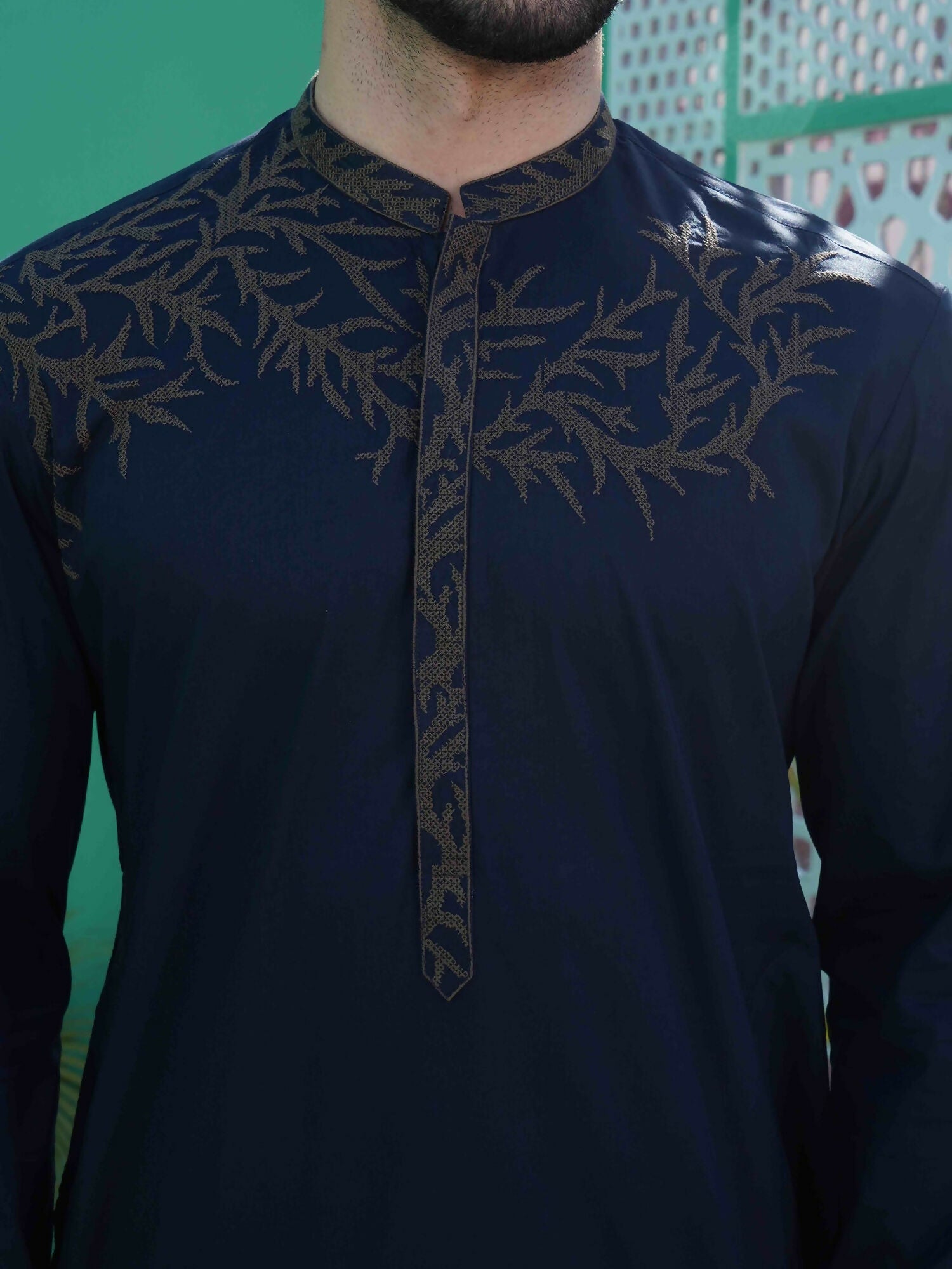 Fabrich Men Embroidered Cotton Unstitched Shalwar Kameez-GTS-B-032