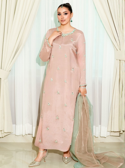 Allure By IH Fashion Calling Raw Silk Embellished Stitched 3-Piece Suit-May