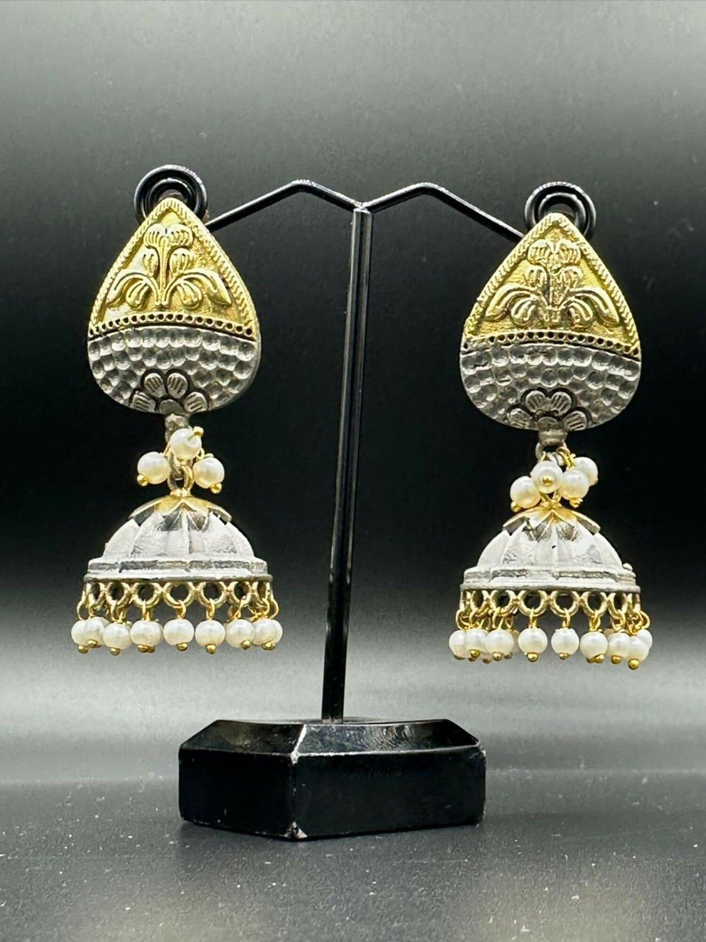 H&A Jewellery Dual Tone Handmade Brass Oxidized Jhumka