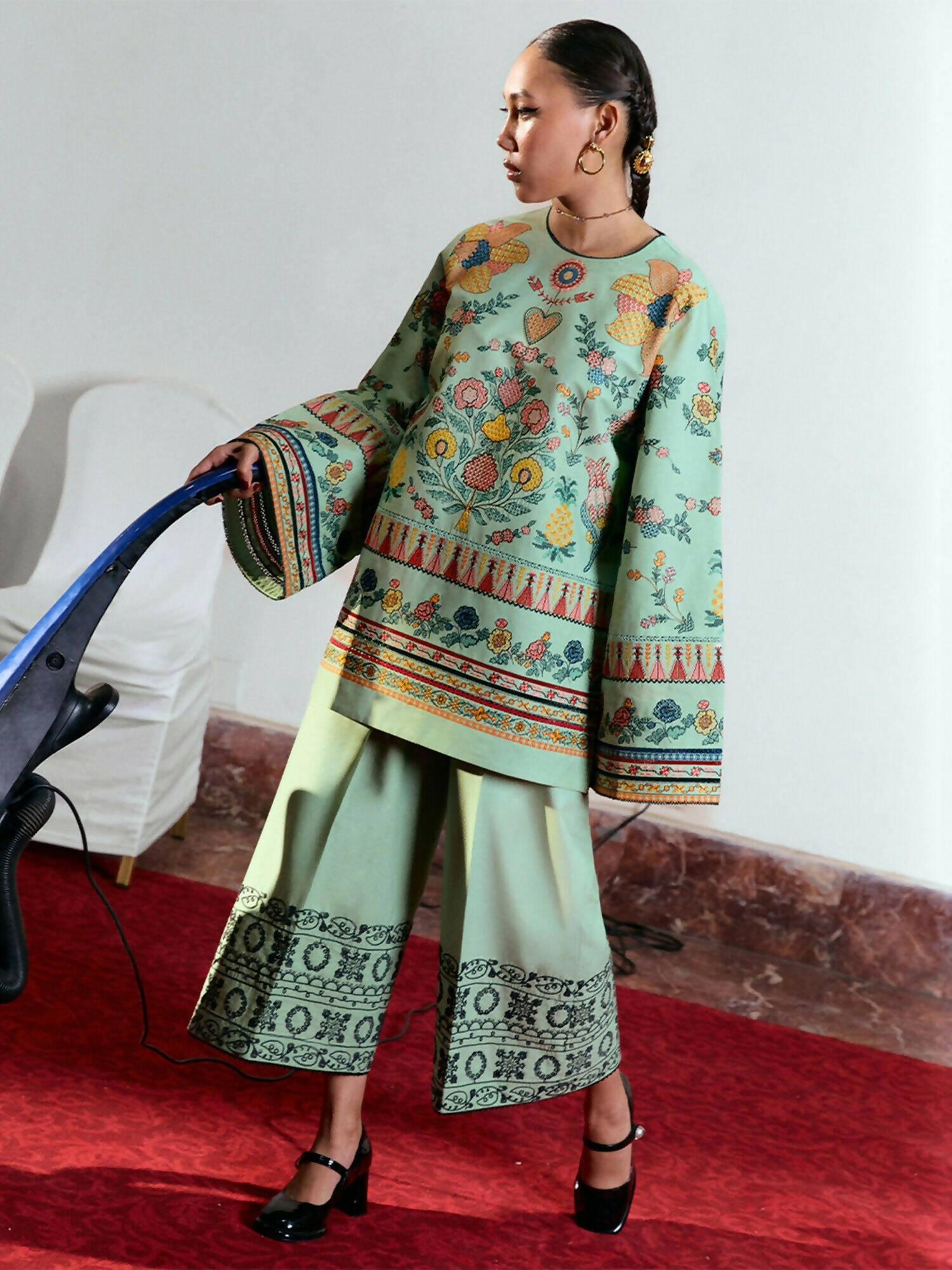 Jugnu by Hussain Rehar Summer Pret'25 Edit III Cotton Embroidered 2-Piece Suit-Dina