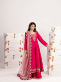 Shurooq Echoes In Bloom Silk Embellished Stitched 3-Piece Suit-Fuschia Flame