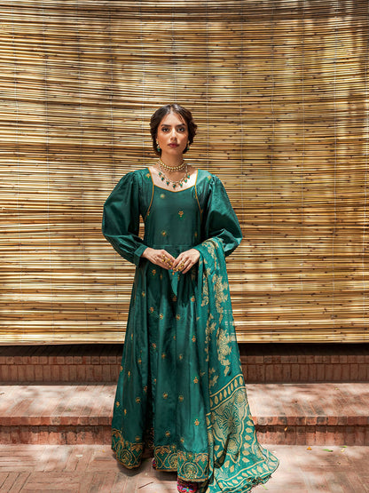 Mannat Clothing Chambray Kattan Printed Dupatta-Zamurd