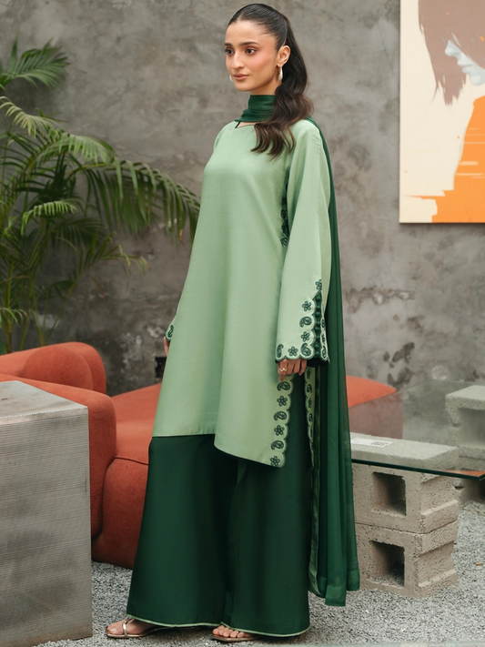 Mannat Clothing Suave Edit Raw Silk Embroidered Stitched Suit-Serene