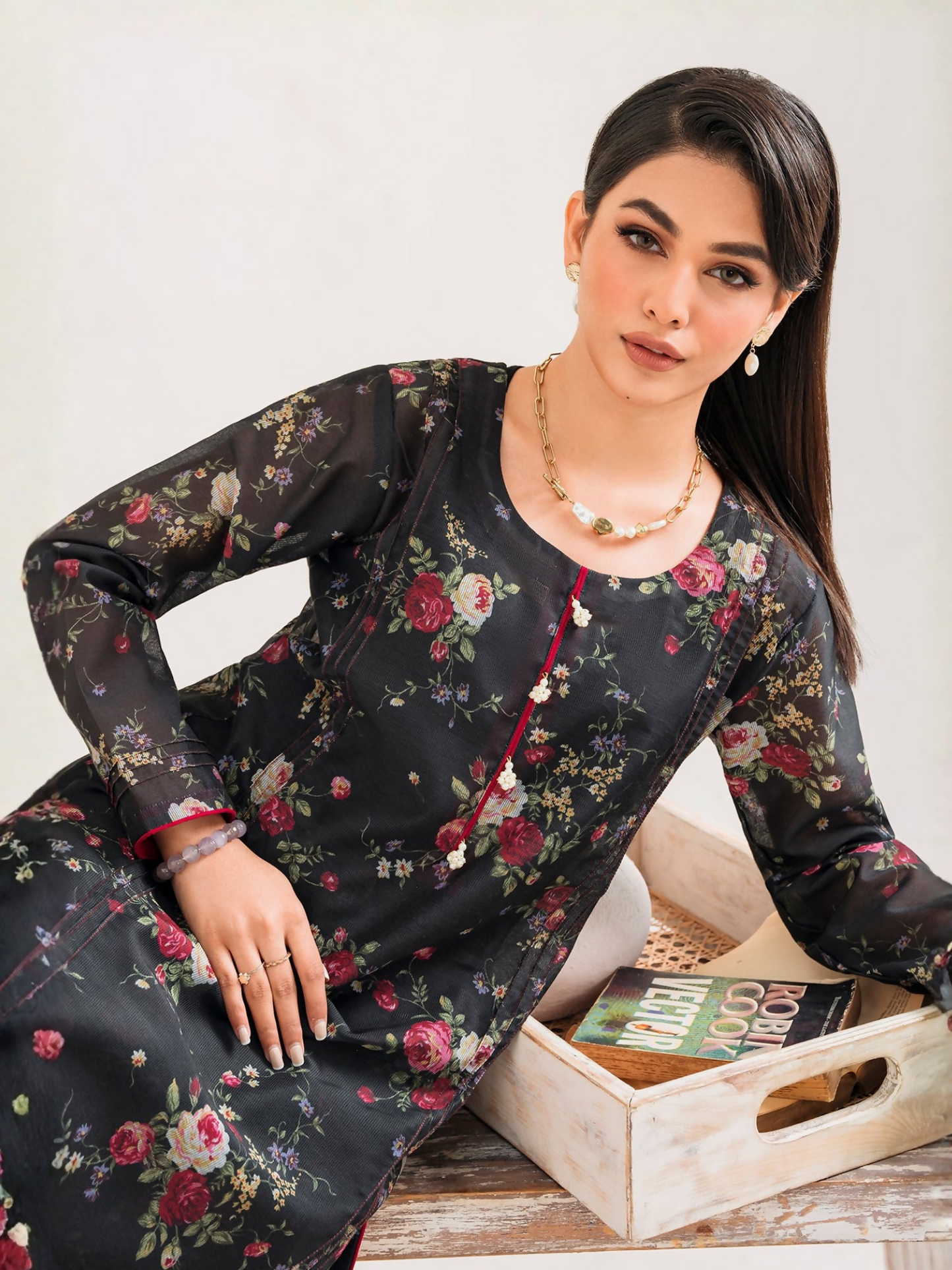 Panache Apparel Chambray Katan Printed Stitched 2-Piece Suit-Cosmos